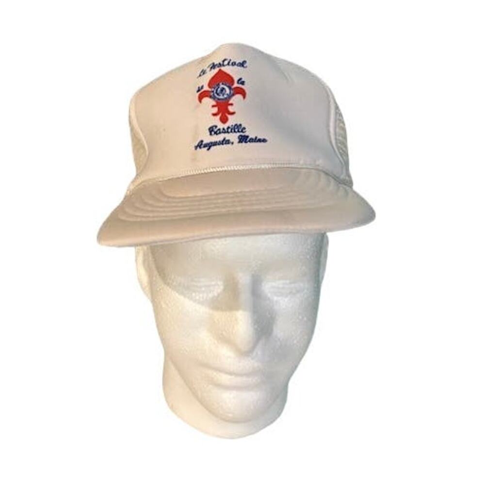 Vintage hat VTG Augusta maine white snapback dad cap bastille